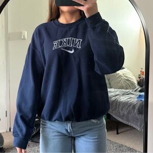Gildan “Nike” embroidered Women's Navy Logo Crewneck Sweatshirt